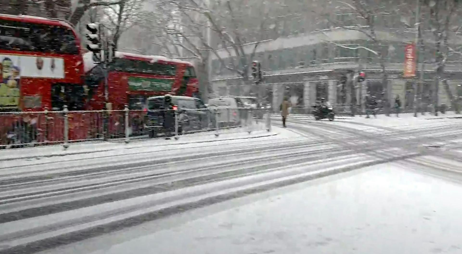 Snow covered streets of London during the Beast from the East.