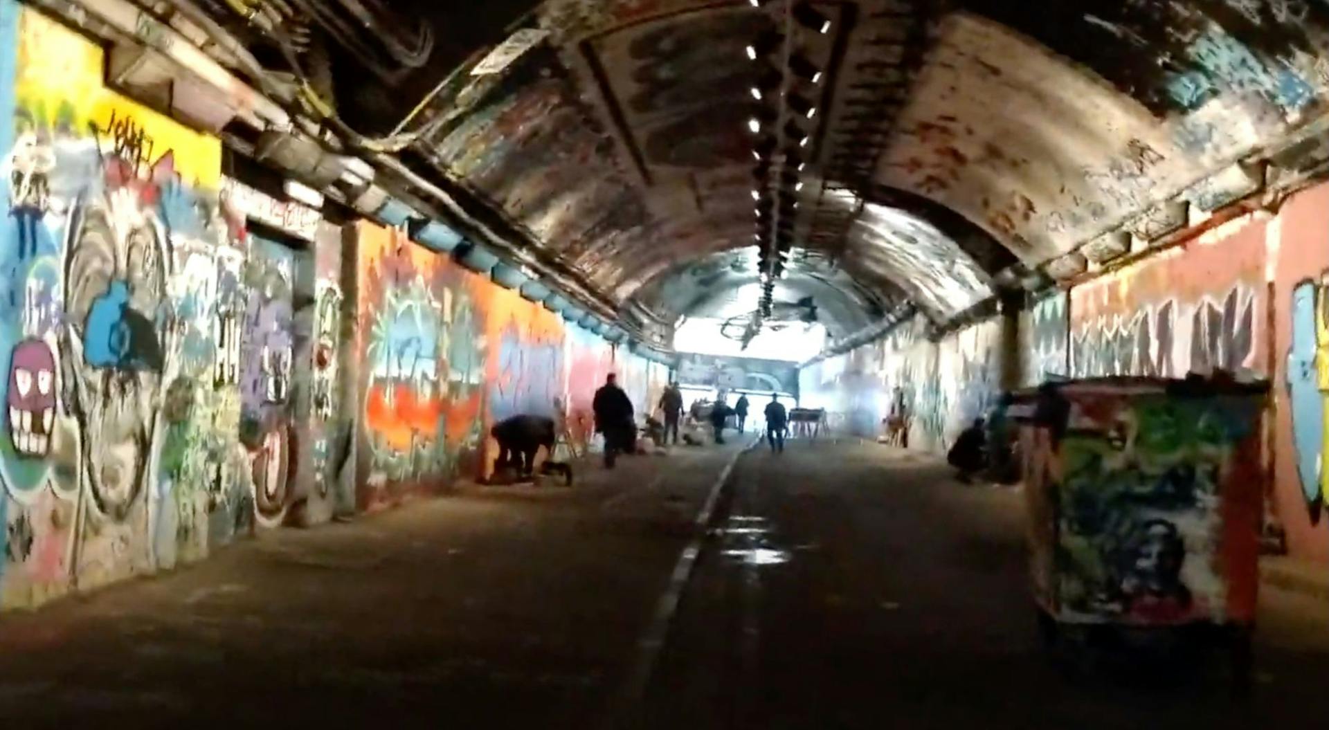 Graffiti tunnel in London.
